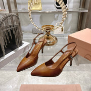 Miu 26 High Heel Slingback 75 Camel Brown Cowhide 592084