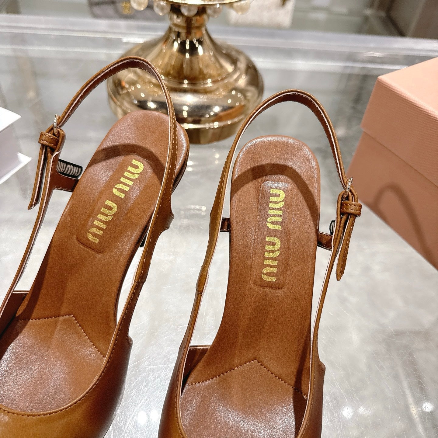 Miu 26 High Heel Slingback 75 Camel Brown Cowhide 592084