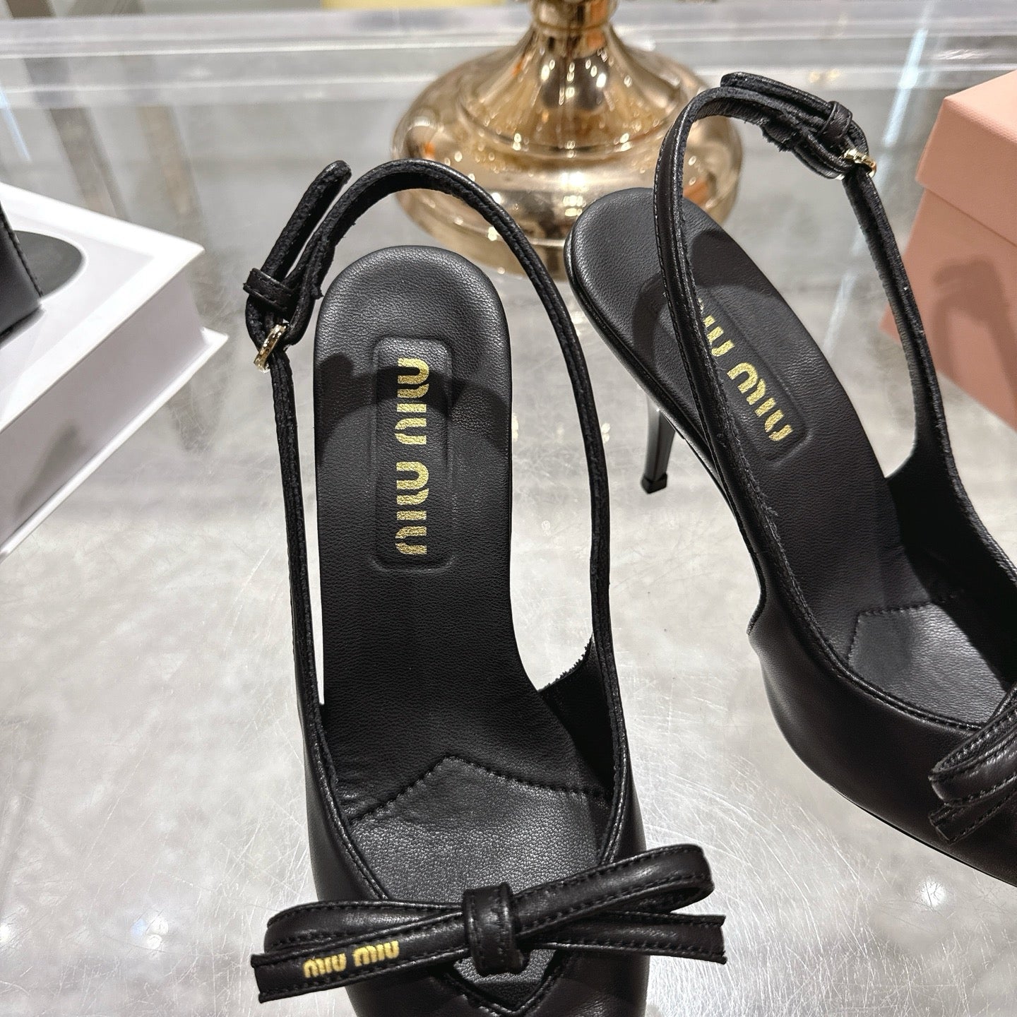 Miu 26 High Heel Slingback 80 Black Leather 592097