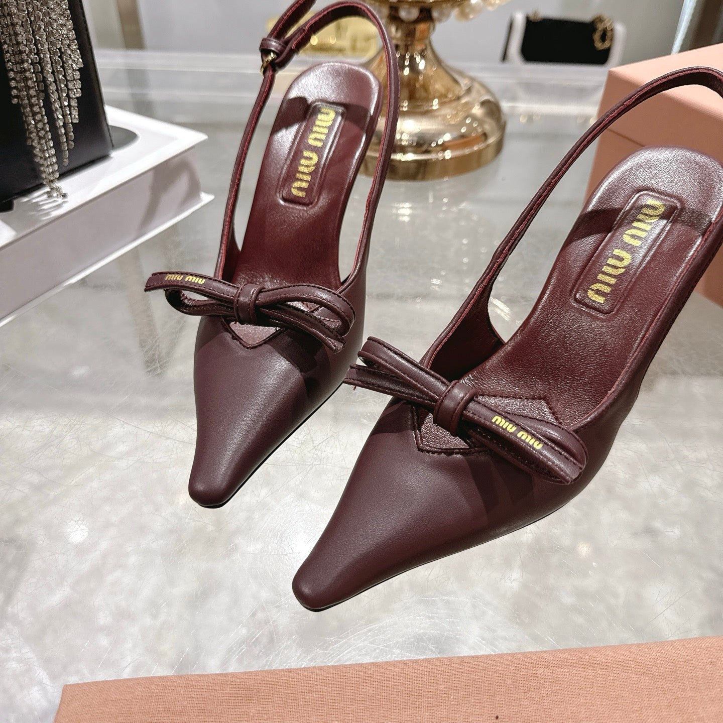 Miu 26 High Heel Slingback 80 Burgundy Leather 592098