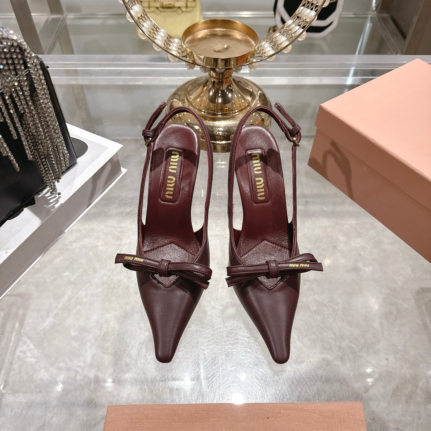 Miu 26 High Heel Slingback 80 Burgundy Leather 592098