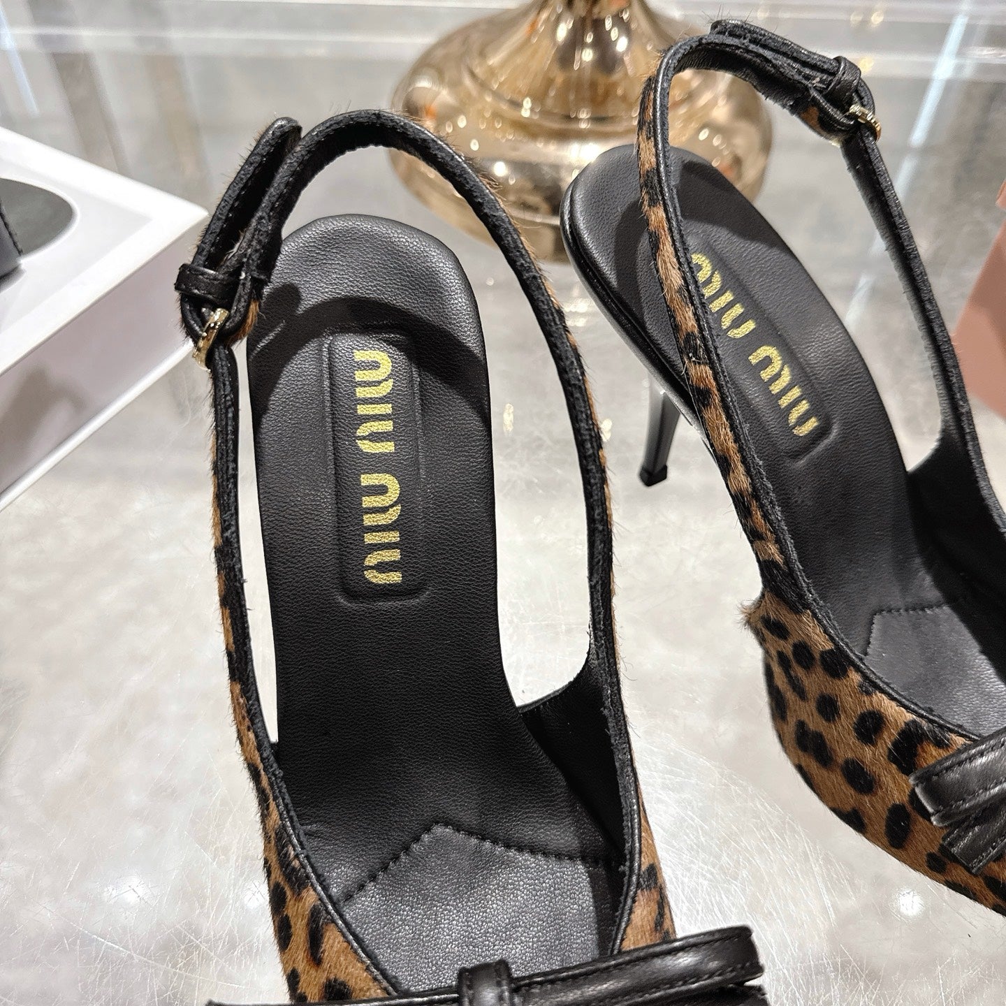 Miu 26 High Heel Slingback 80 Leopard Print Suede Leather 592099