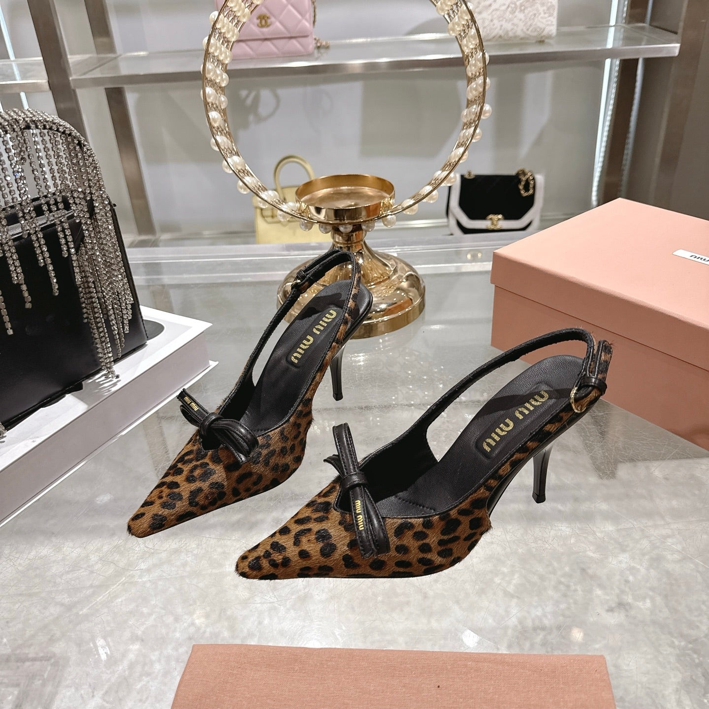 Miu 26 High Heel Slingback 80 Leopard Print Suede Leather 592099