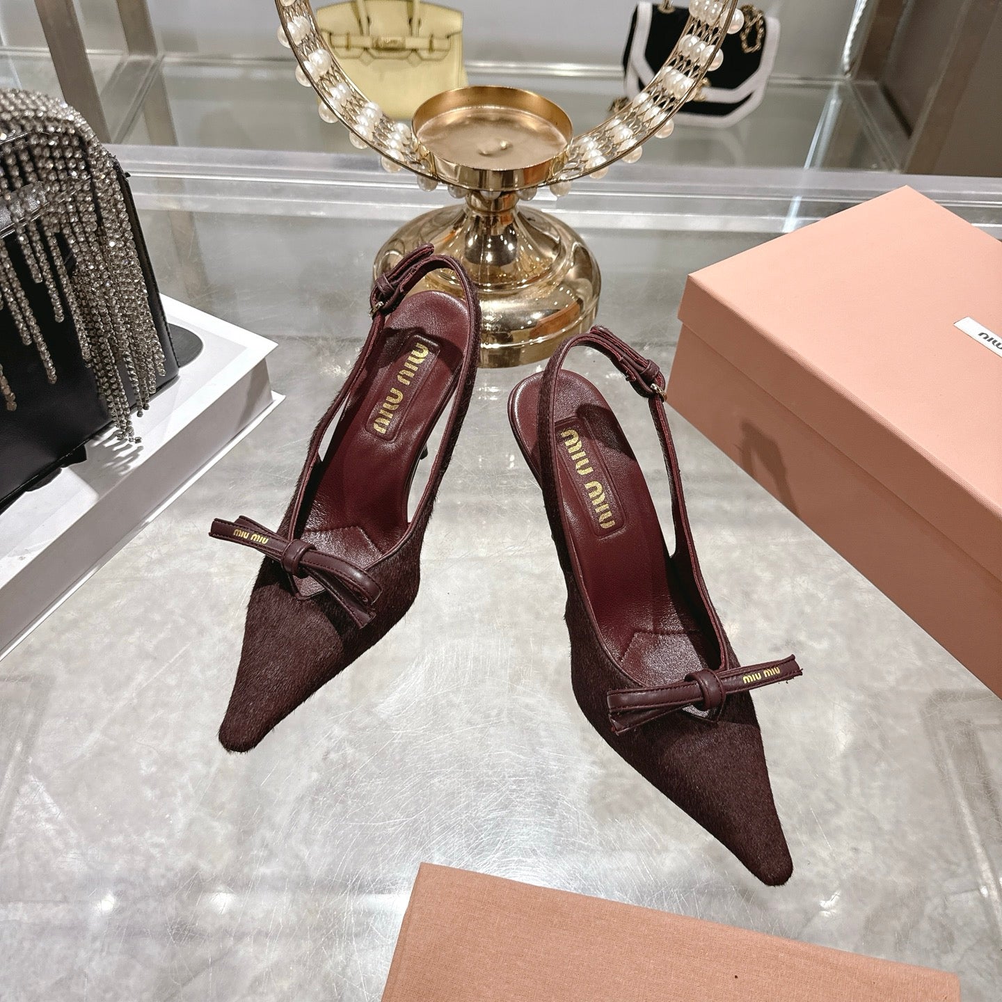 Miu 26 High Heel Slingback 80 Burgundy Suede Leather 592100