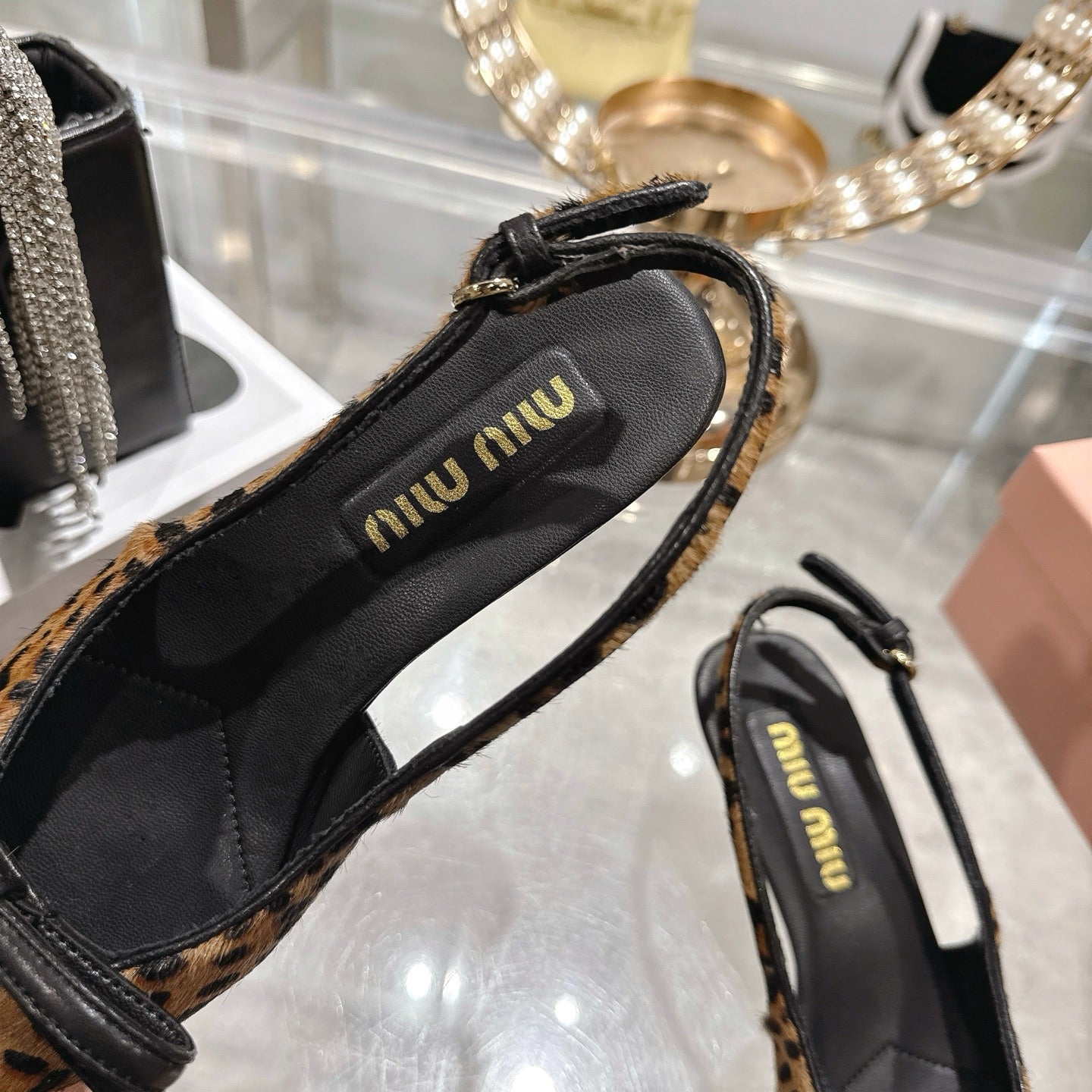 Miu 26 High Heel Slingback 45 Leopard Print Suede Leather 592093