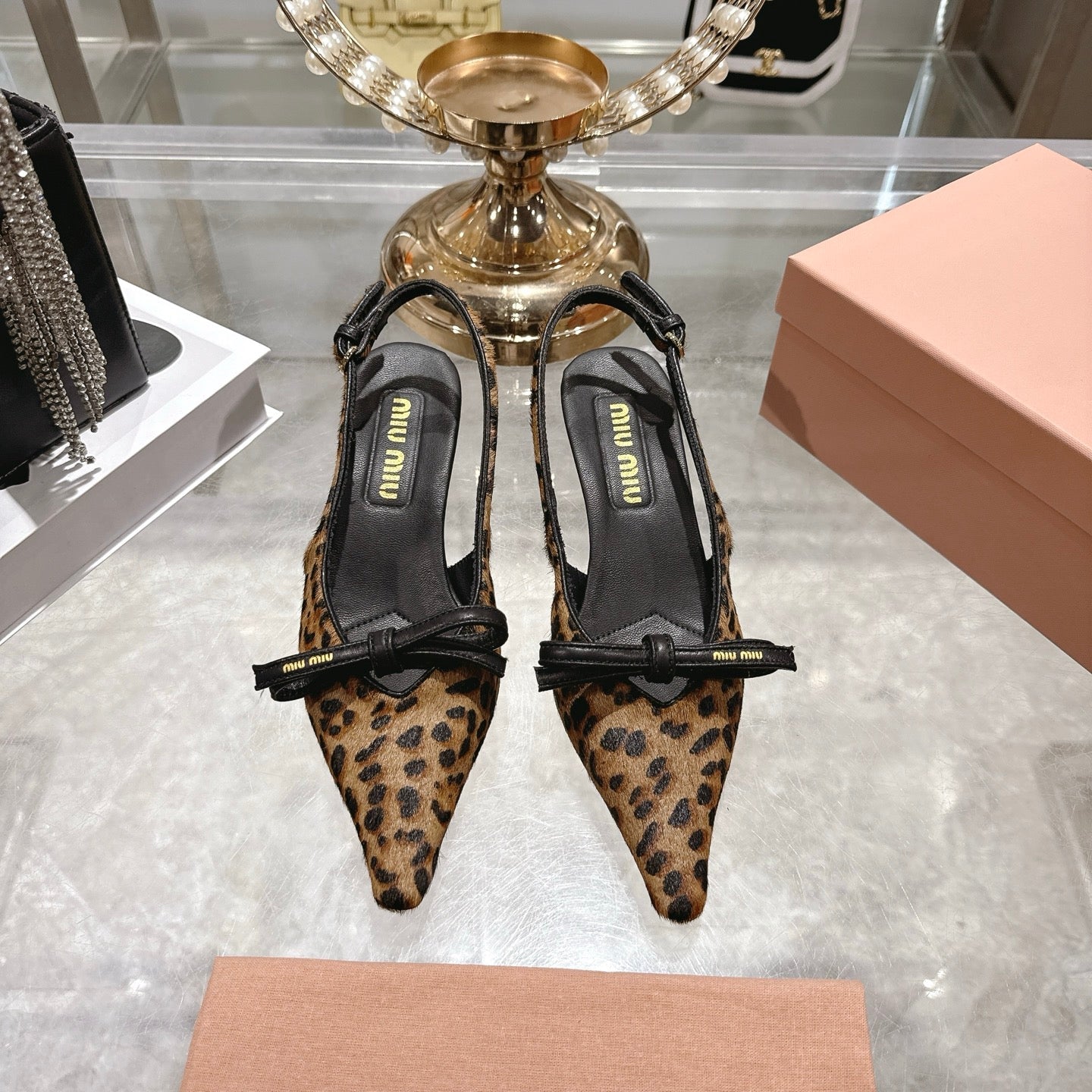 Miu 26 High Heel Slingback 45 Leopard Print Suede Leather 592093