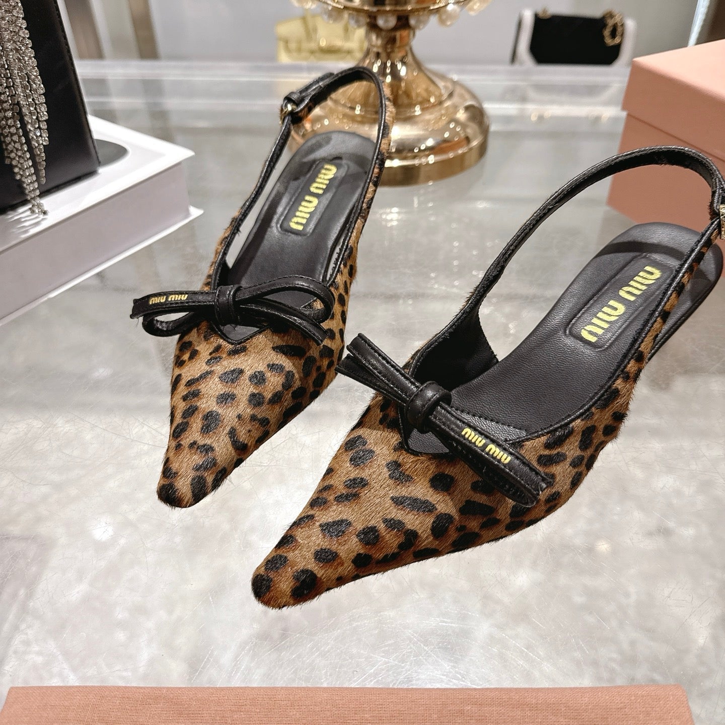 Miu 26 High Heel Slingback 45 Leopard Print Suede Leather 592093