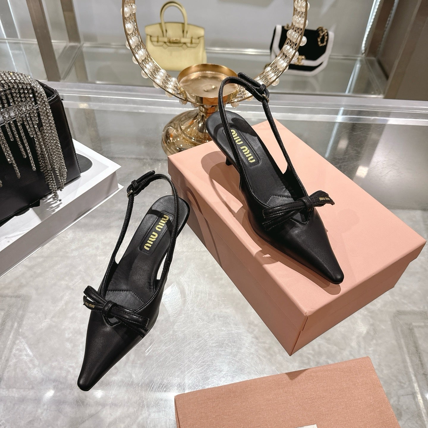 Miu 26 High Heel Slingback 45 Black Leather 592094