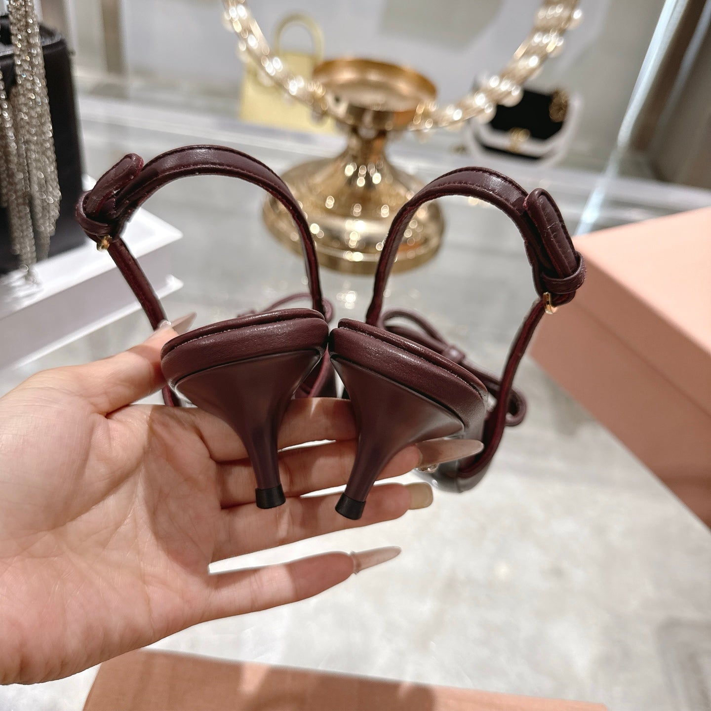 Miu 26 High Heel Slingback 45 Burgundy Leather 592095