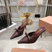 Miu 26 Pointed Toe High Heel Burgundy Sheepskin 592086