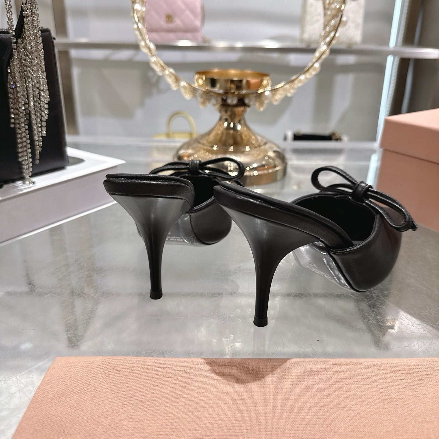 Miu 26 Pointed Toe High Heel Black Sheepskin 592087