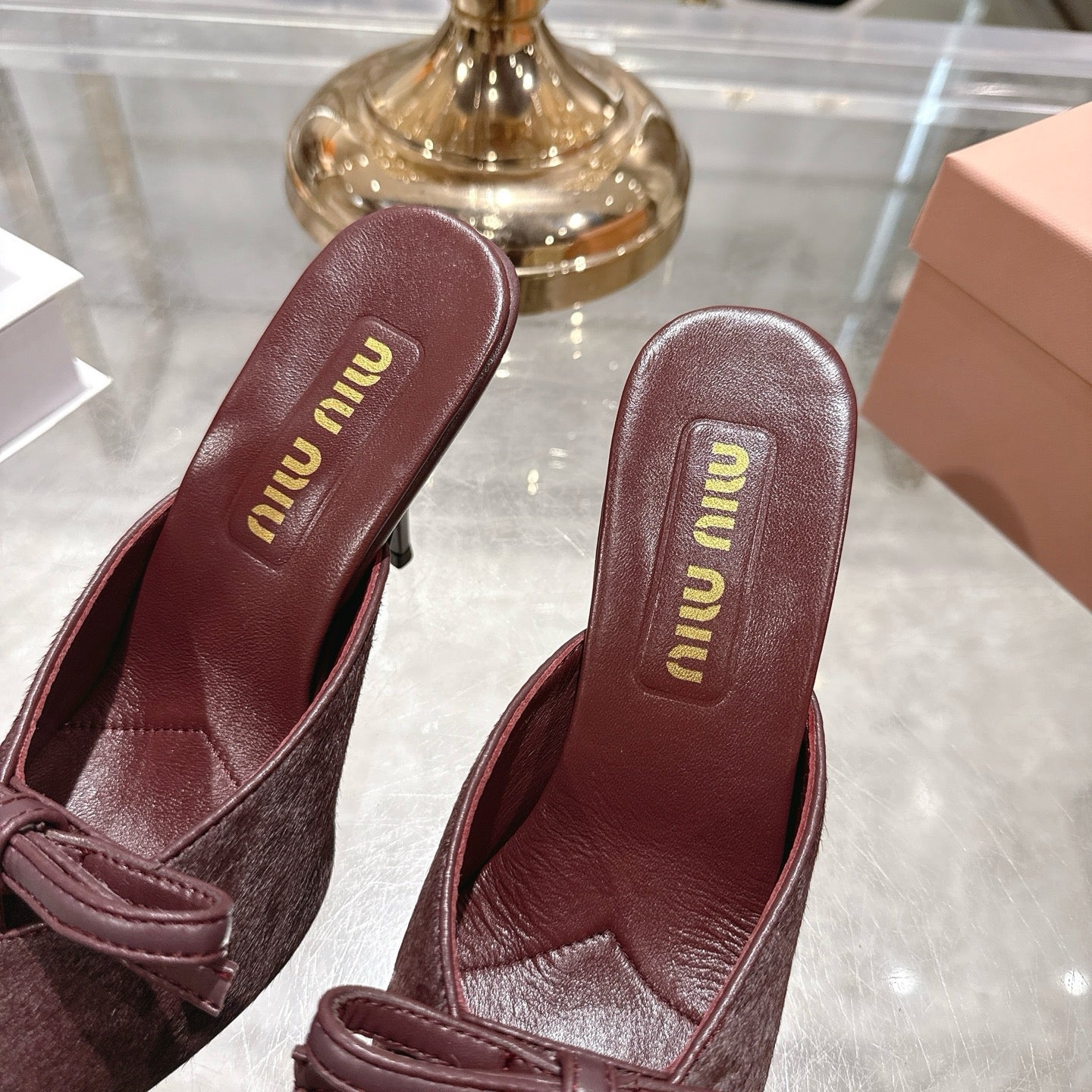 Miu 26 Pointed Toe High Heel Burgundy Suede Sheepskin 592088