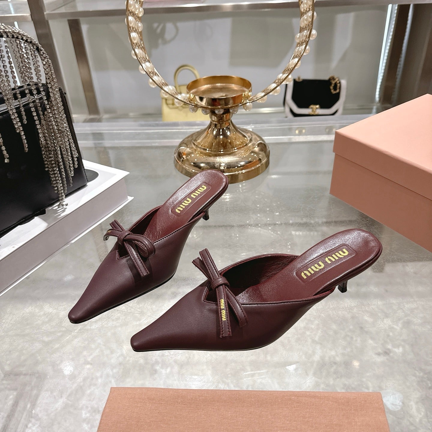 Miu 26 Pointed Toe Mule 45 Burgundy Sheepskin 592090