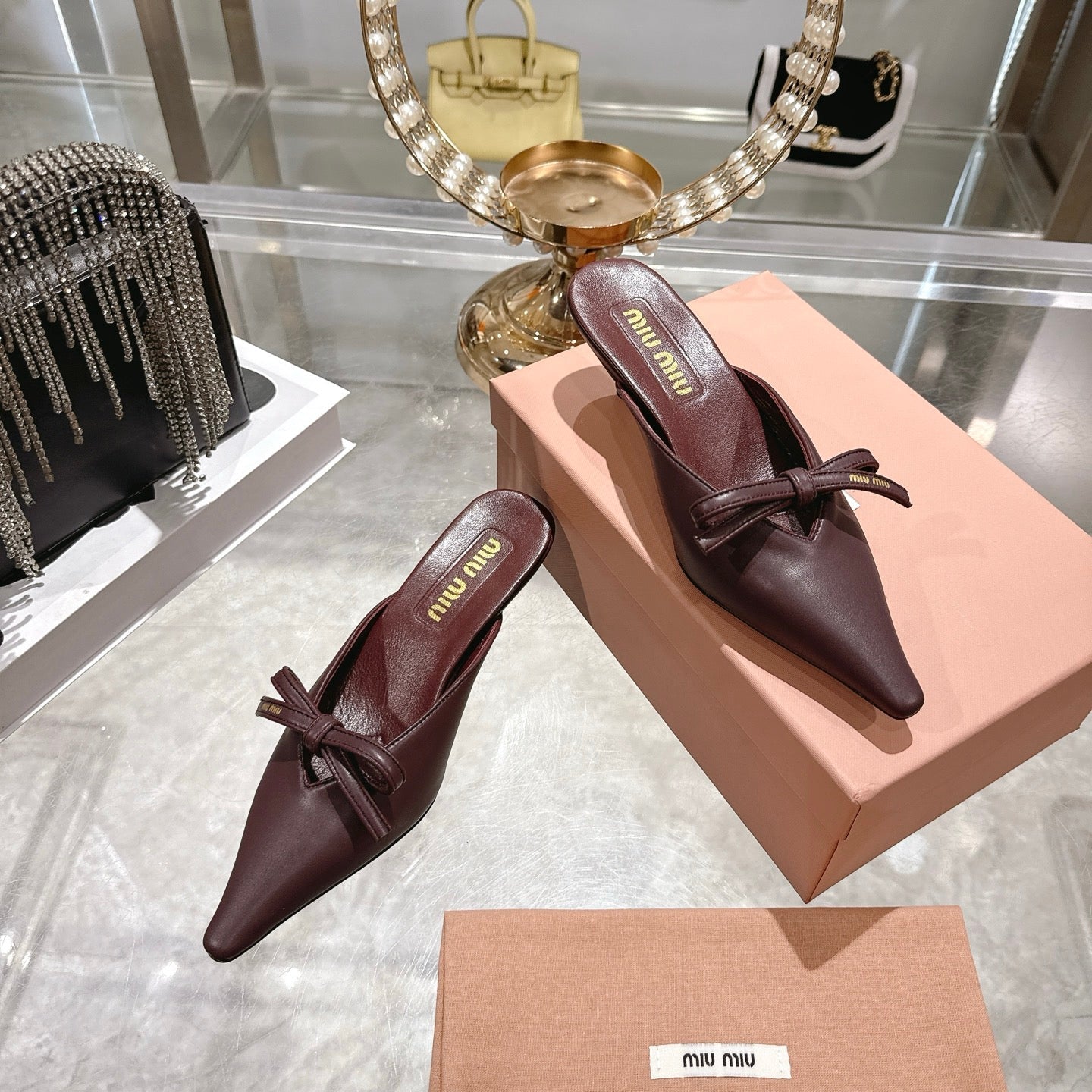 Miu 26 Pointed Toe Mule 45 Burgundy Sheepskin 592090