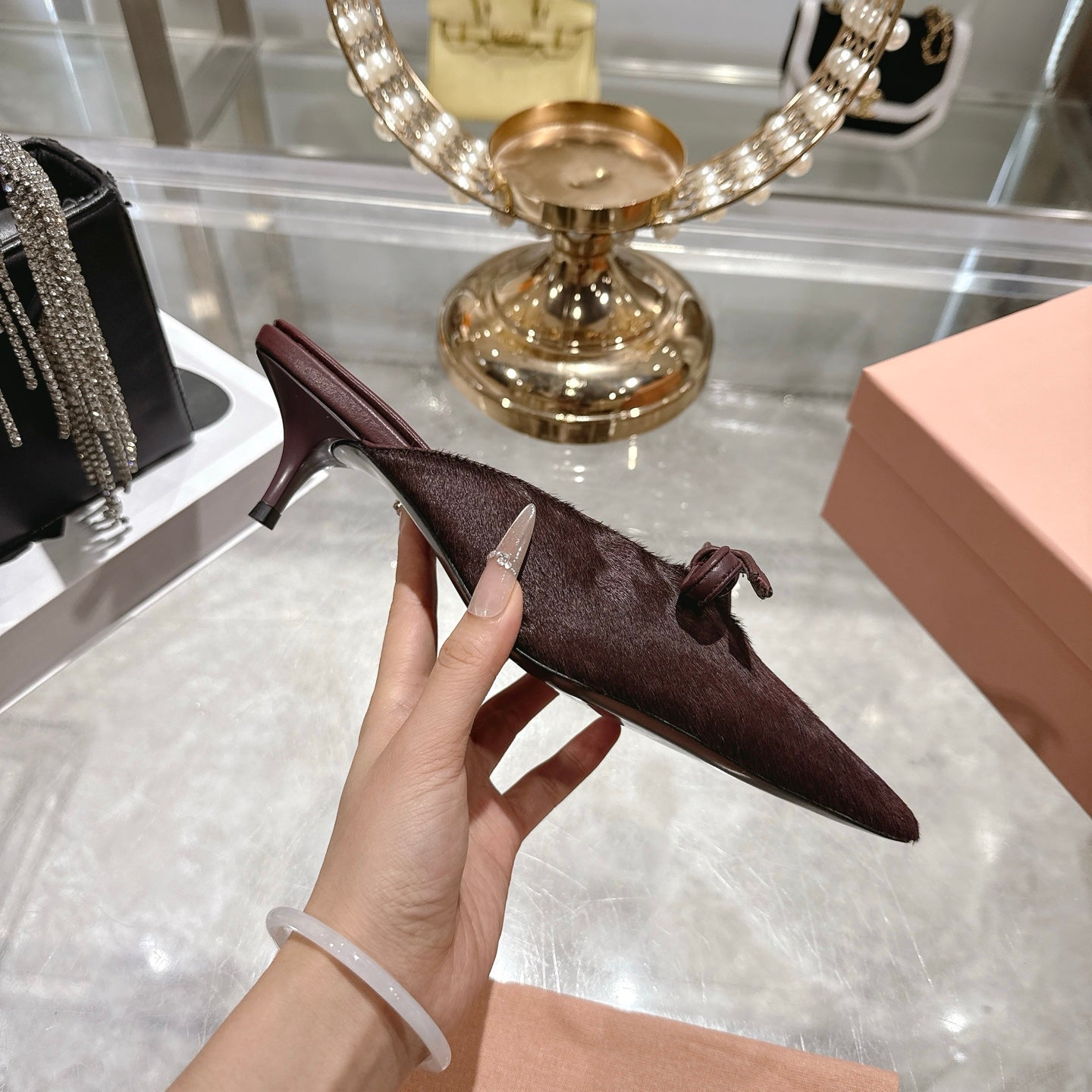 Miu 26 Pointed Toe Mule 45 Burgundy Suede Sheepskin 592092