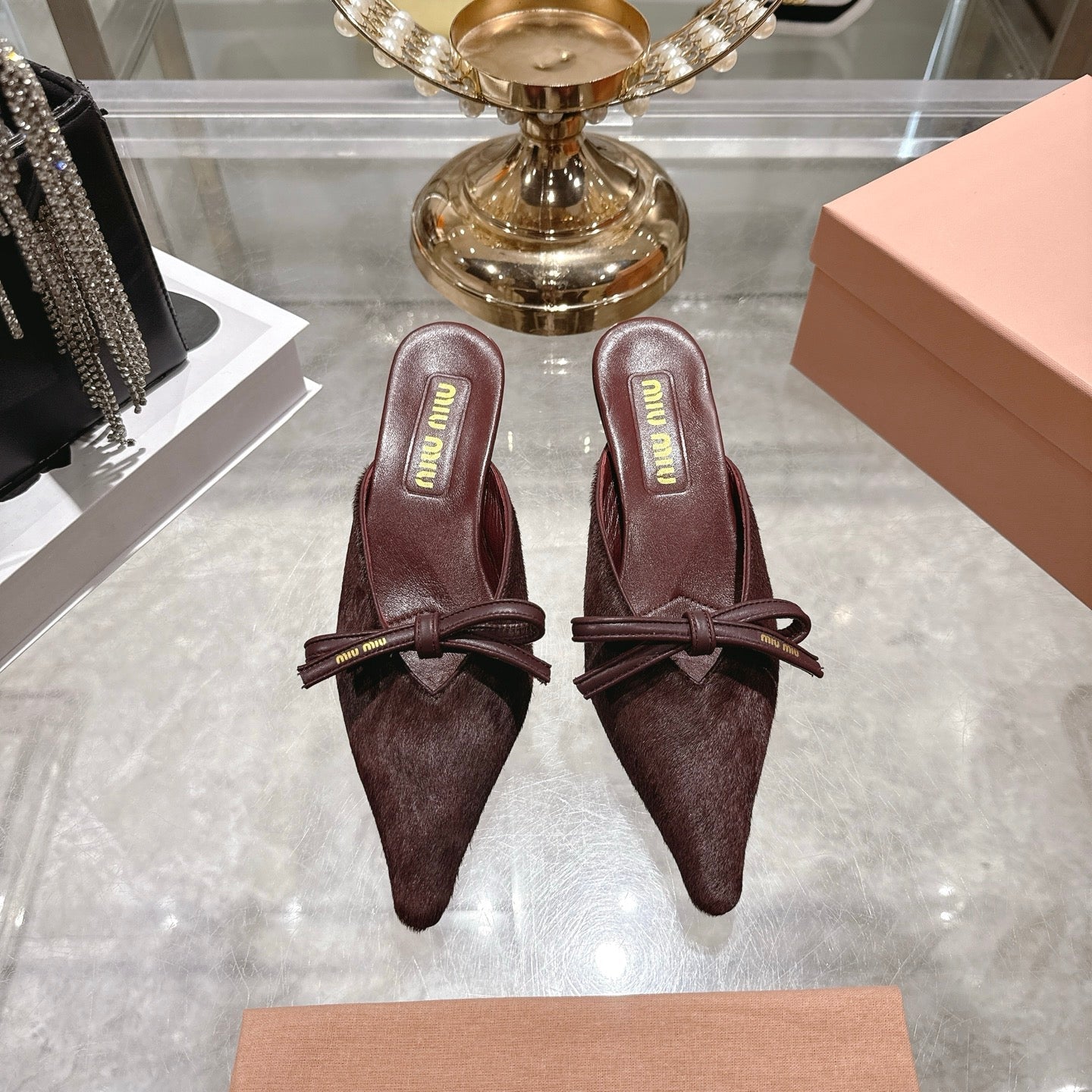 Miu 26 Pointed Toe Mule 45 Burgundy Suede Sheepskin 592092