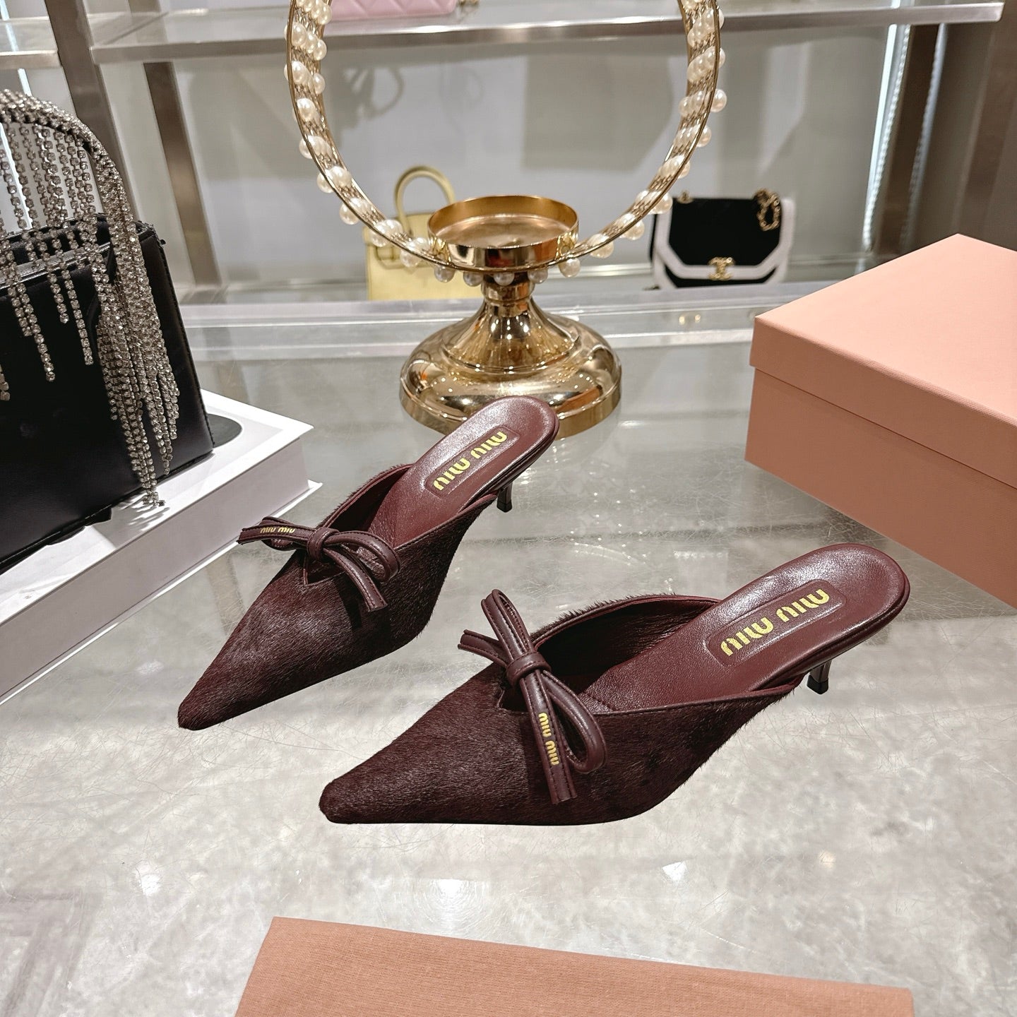 Miu 26 Pointed Toe Mule 45 Burgundy Suede Sheepskin 592092