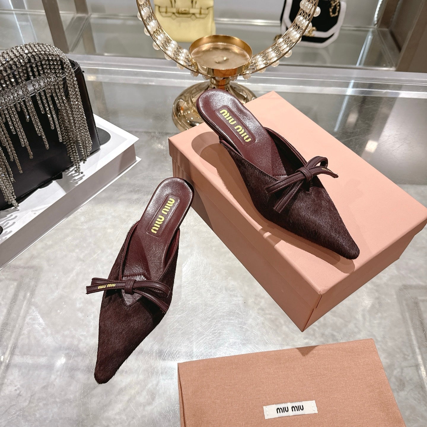 Miu 26 Pointed Toe Mule 45 Burgundy Suede Sheepskin 592092