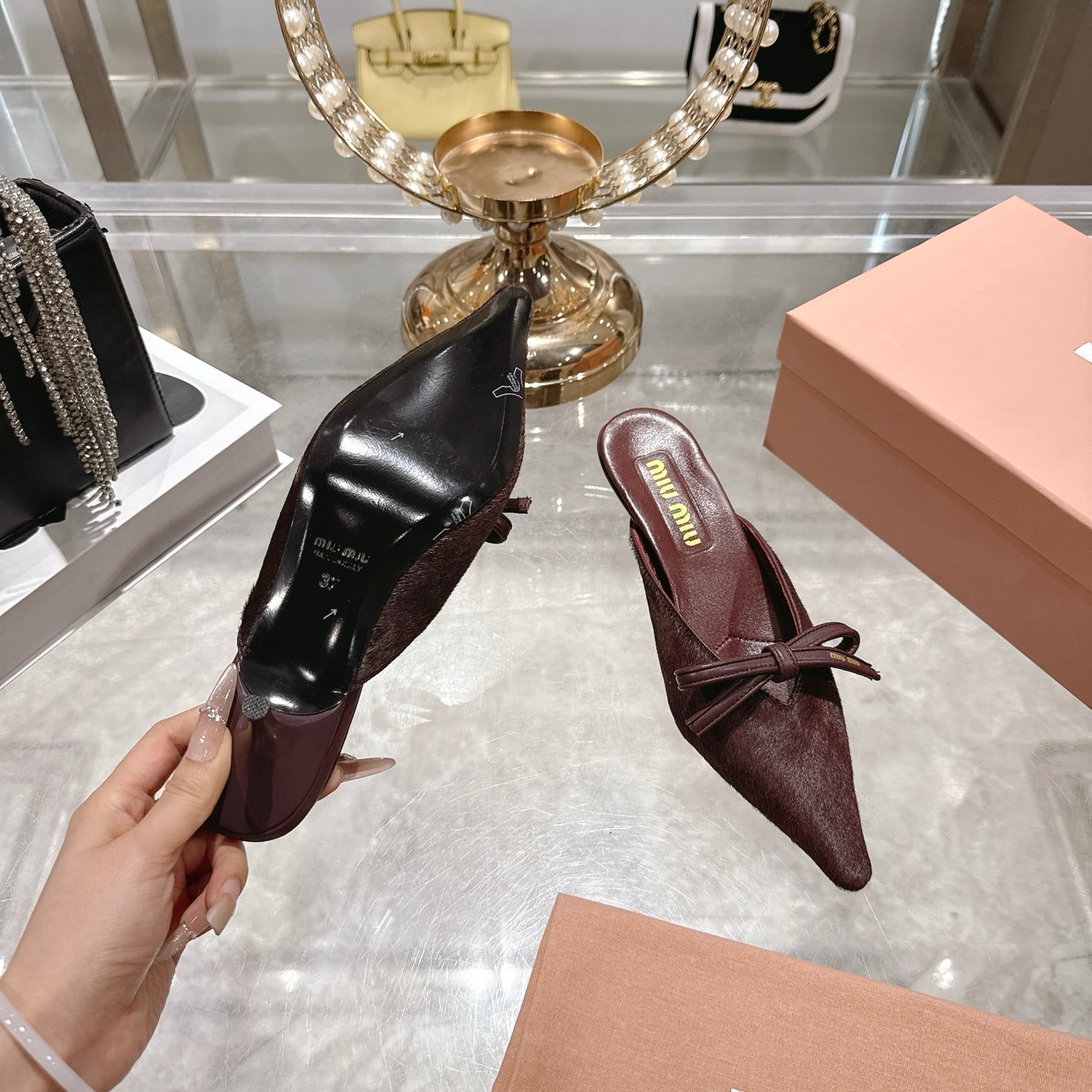 Miu 26 Pointed Toe Mule 45 Burgundy Suede Sheepskin 592092