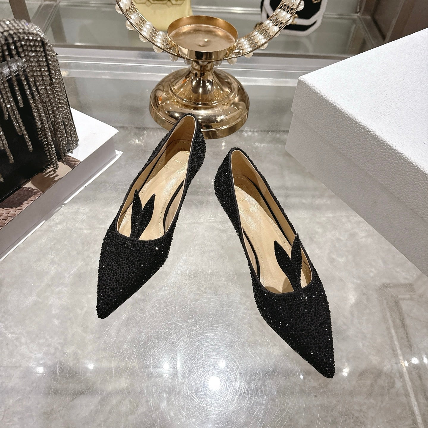 CD 26 Pump 35mm Black Full Diamond Sheepskin 592202