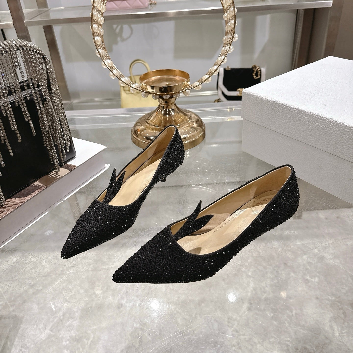 CD 26 Pump 35mm Black Full Diamond Sheepskin 592202