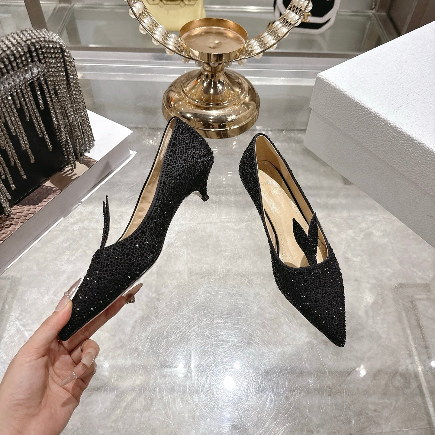 CD 26 Pump 35mm Black Full Diamond Sheepskin 592202