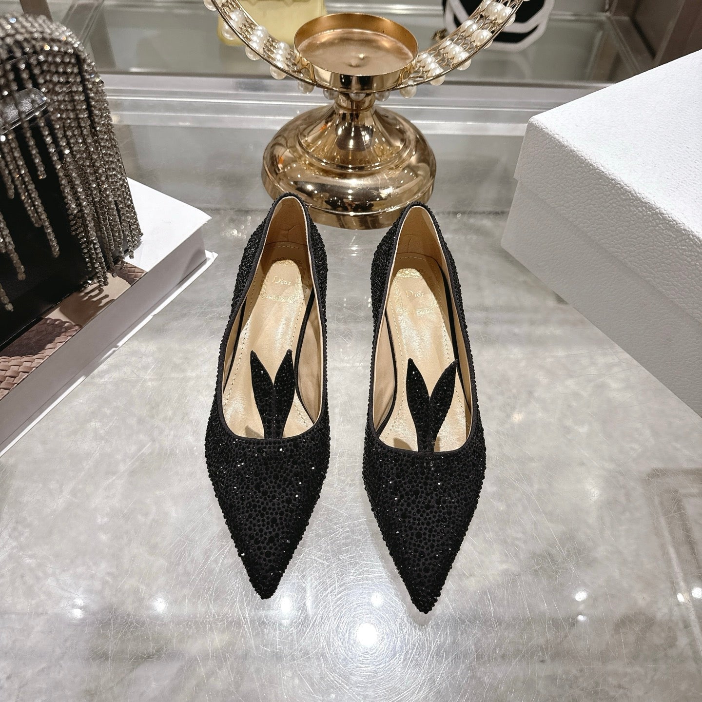 CD 26 Pump 35mm Black Full Diamond Sheepskin 592202