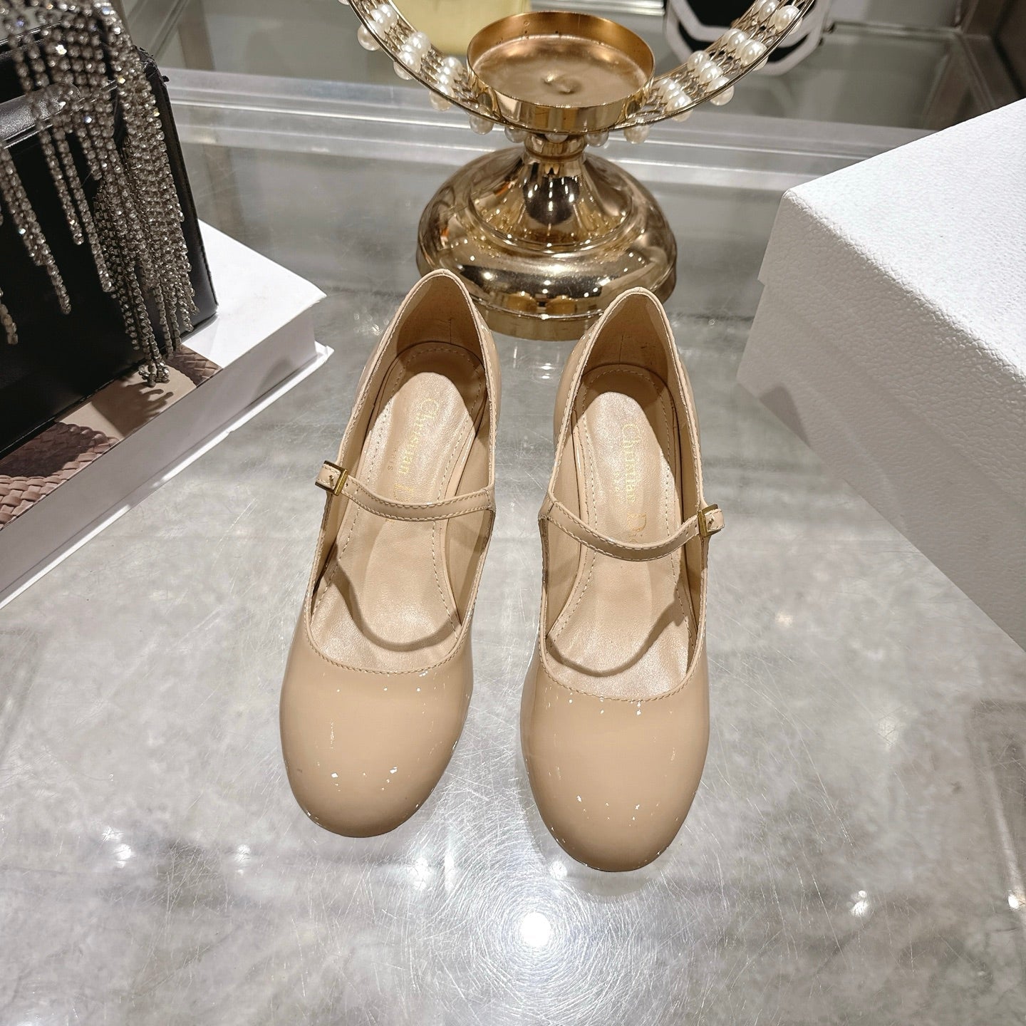 CD 26 Lolita High-Heeled 40 Beige Patent Leather 592219