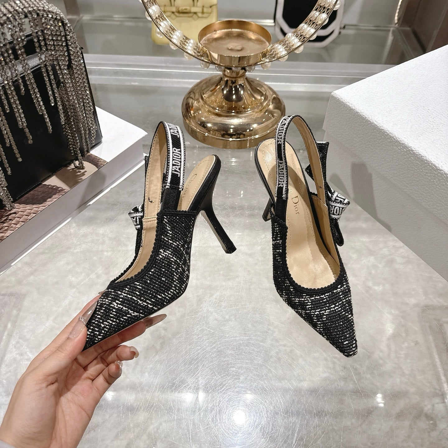 CD 26 Slingback 85mm Black Tweed 592231