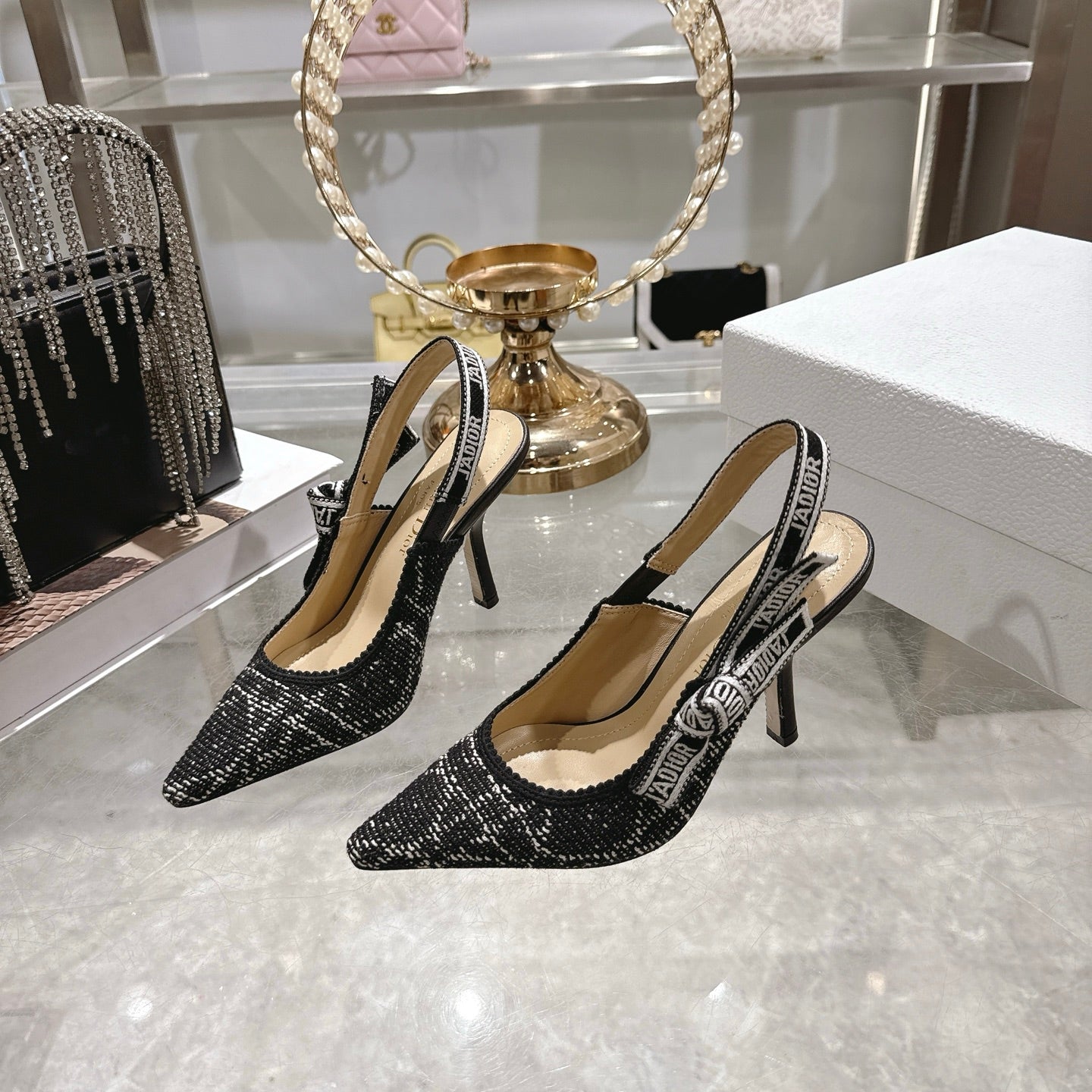 CD 26 Slingback 85mm Black Tweed 592231