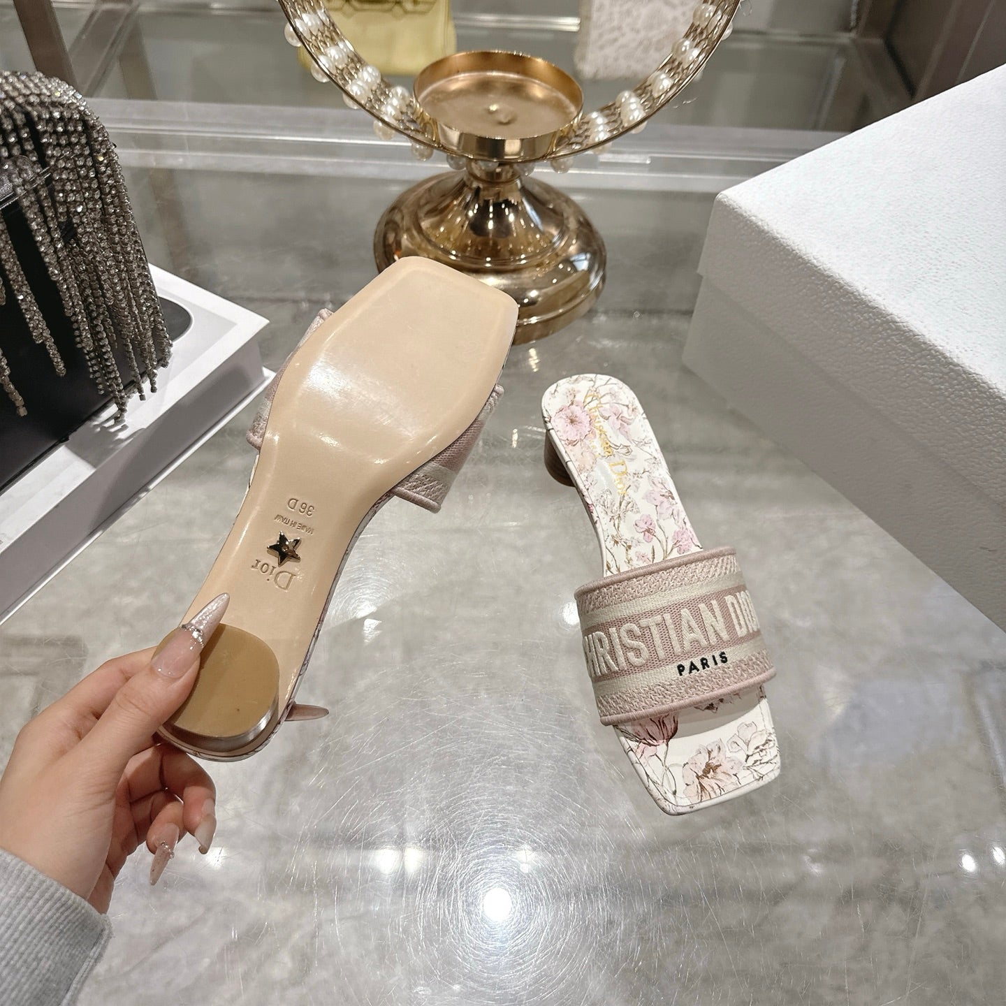 CC 26 Embroidered Sandals 45mm Beige Flower Canvas 592242