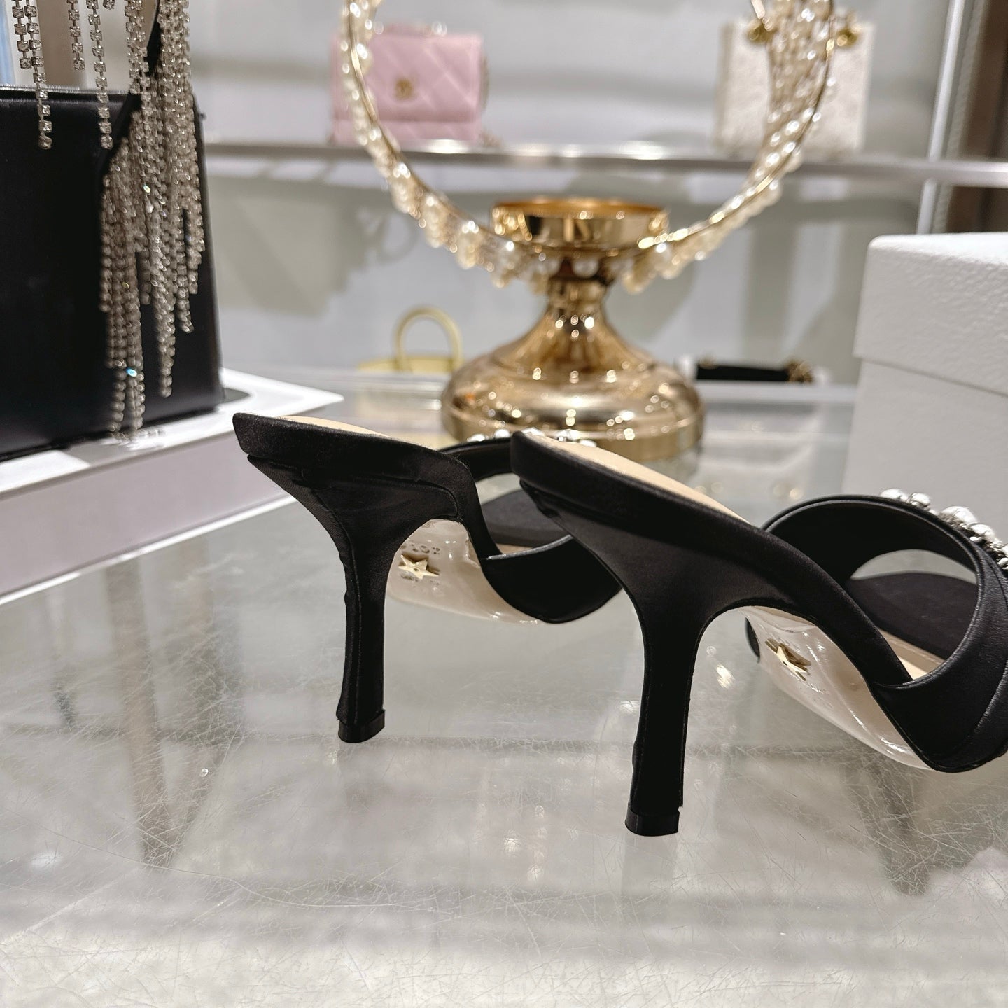 CD 26 High-Heeled Mules 85mm Pearl Black Leather 592249