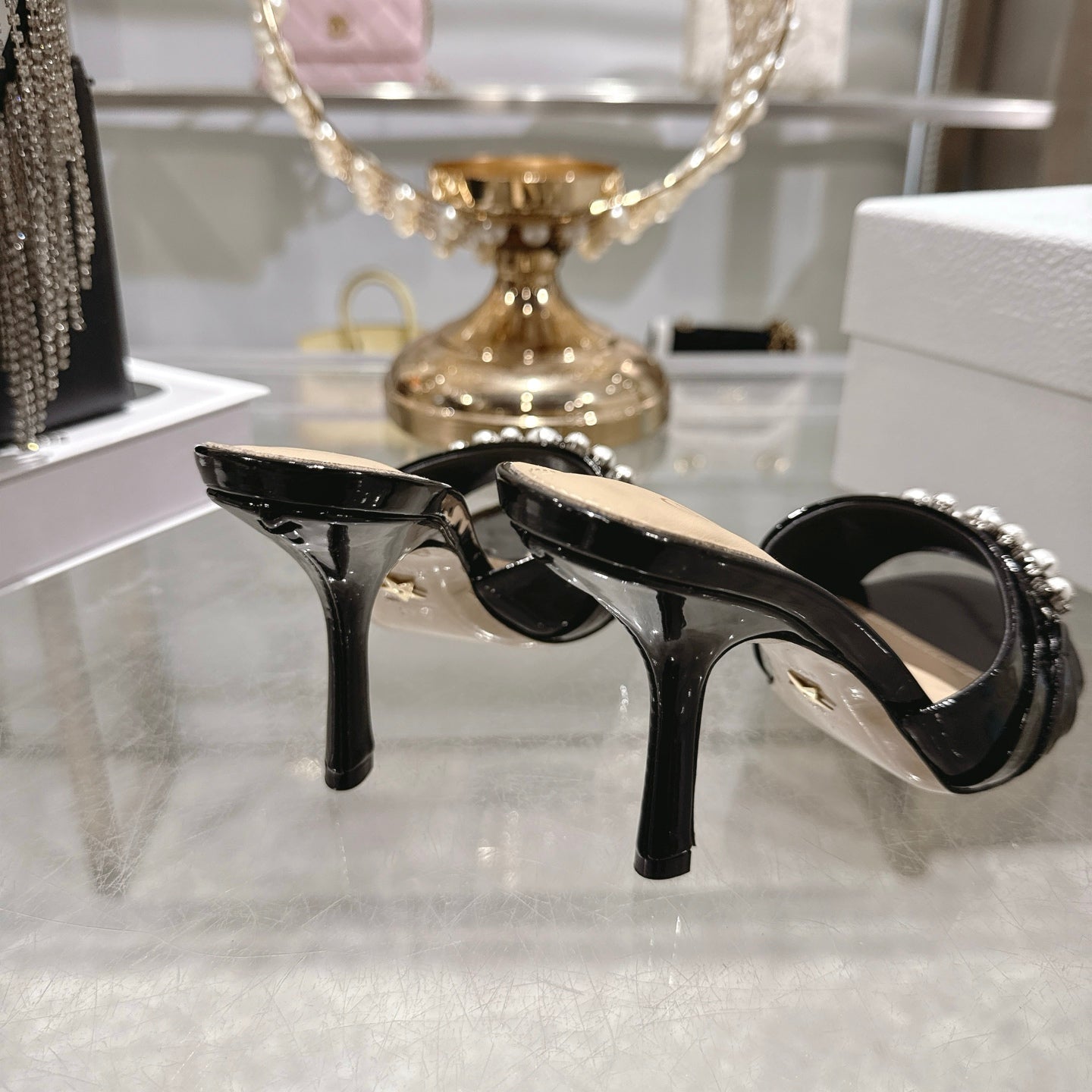 CD 26 High-Heeled Mules 85mm Pearl Black Patent Leather 592251