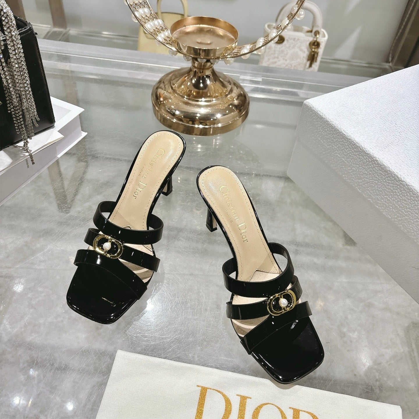 CD 26 High-Heeled Sandals 75mm Black Patent Leather 592258