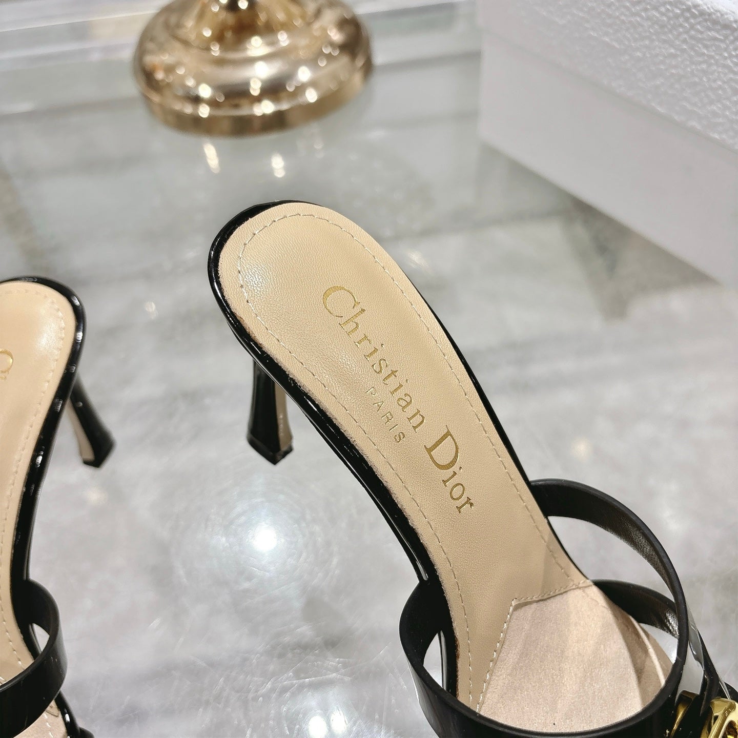 CD 26 High-Heeled Sandals 75mm Black Patent Leather 592258