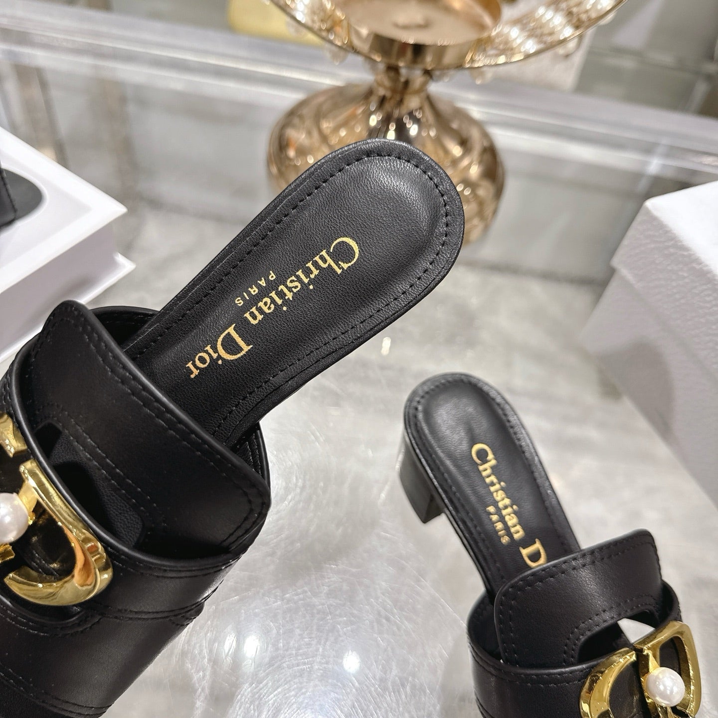 CD 26 Chunky Heel Sandals 35mm  Black Leather 592266