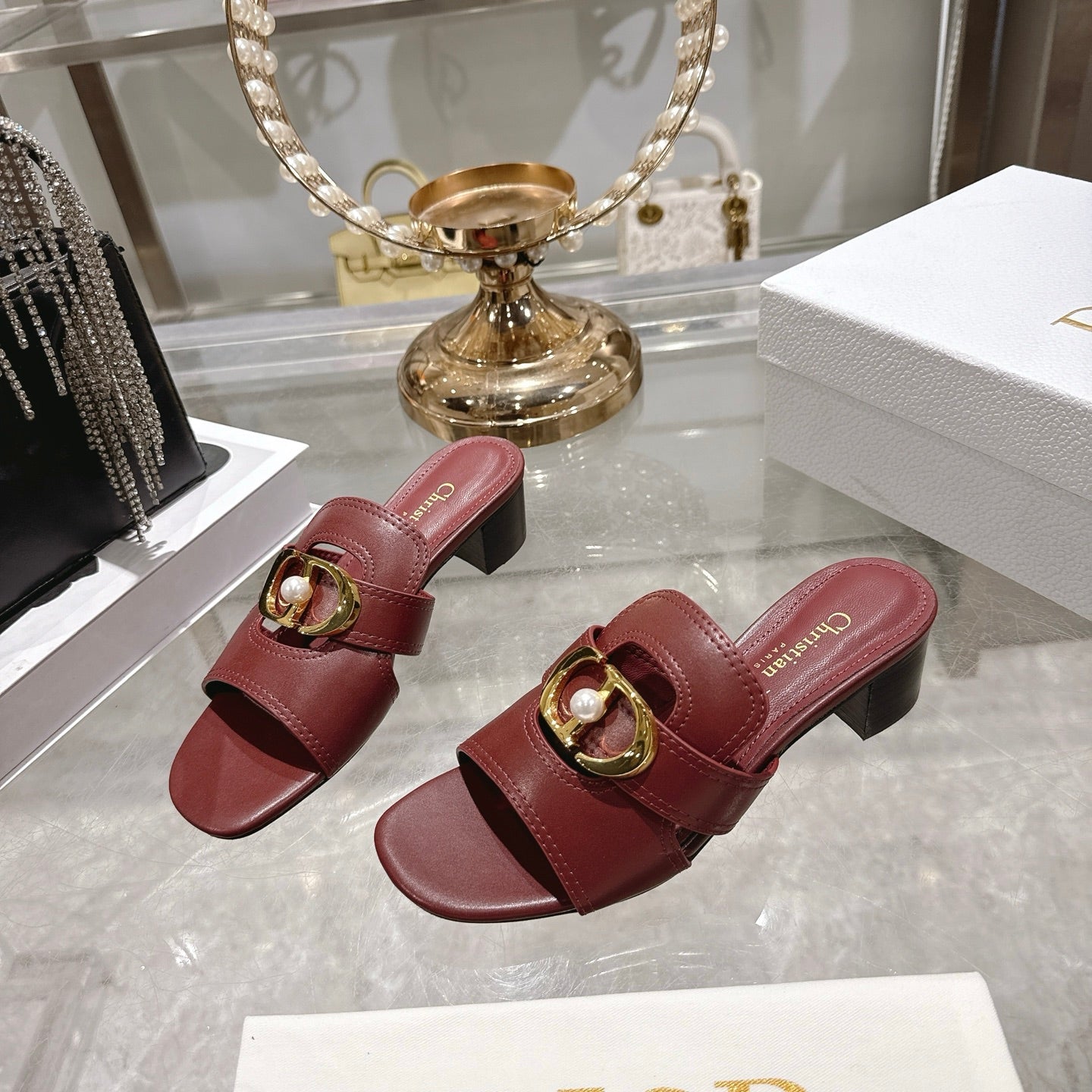 CD 26 Chunky Heel Sandals 35mm   Burgundy Leather 592268