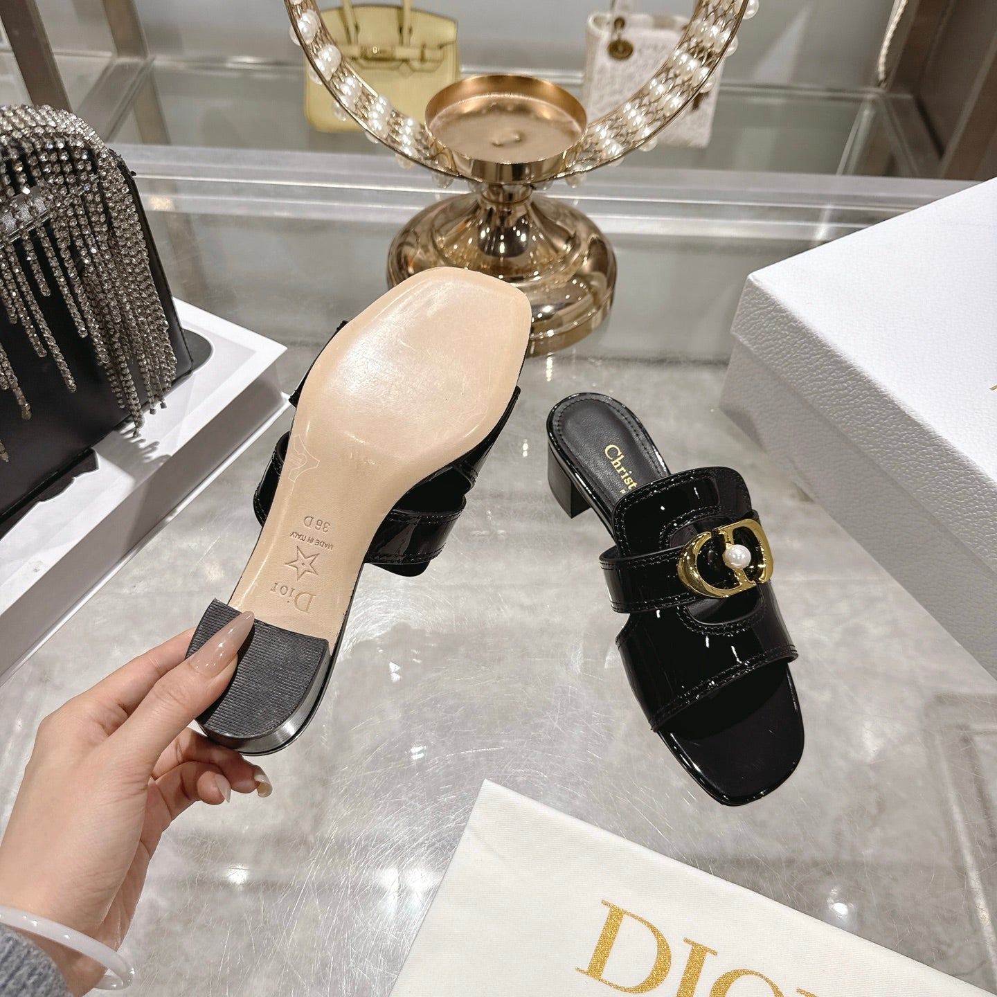 CD 26 Chunky Heel Sandals 35mm Black Patent Leather 592270