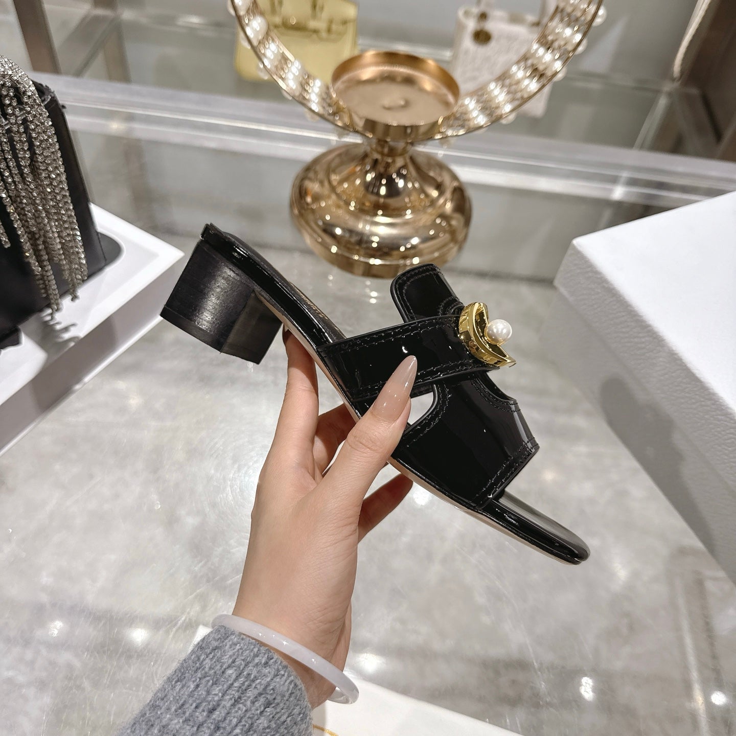 CD 26 Chunky Heel Sandals 35mm Black Patent Leather 592270