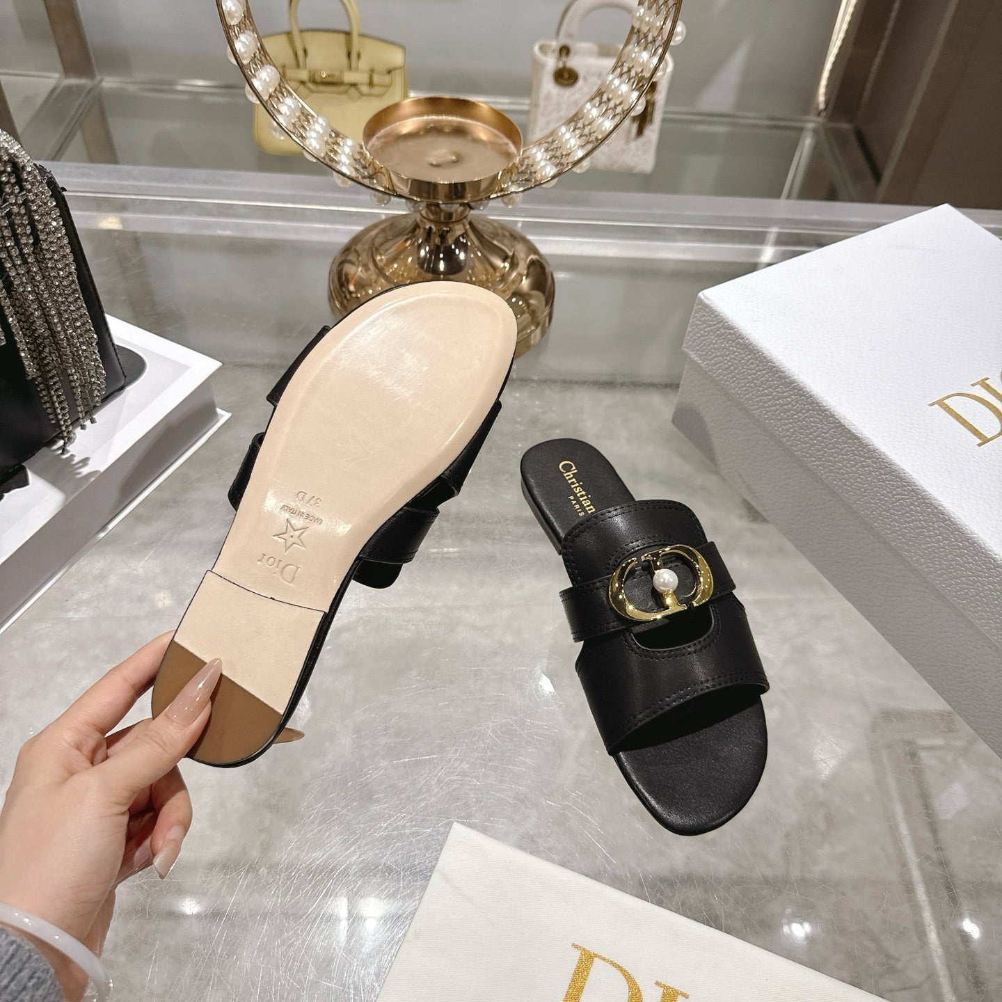 CD 26 Chunky Heel Sandals Black Leather 592273