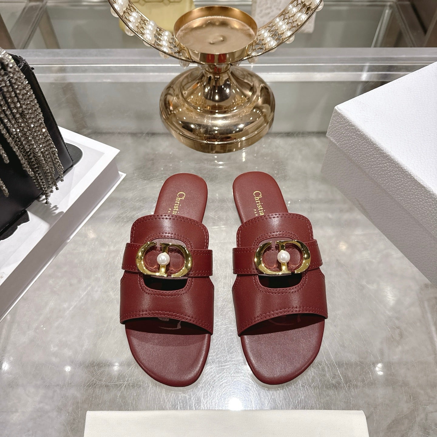 CD 26 Chunky Heel Sandals Burgundy Leather 592274