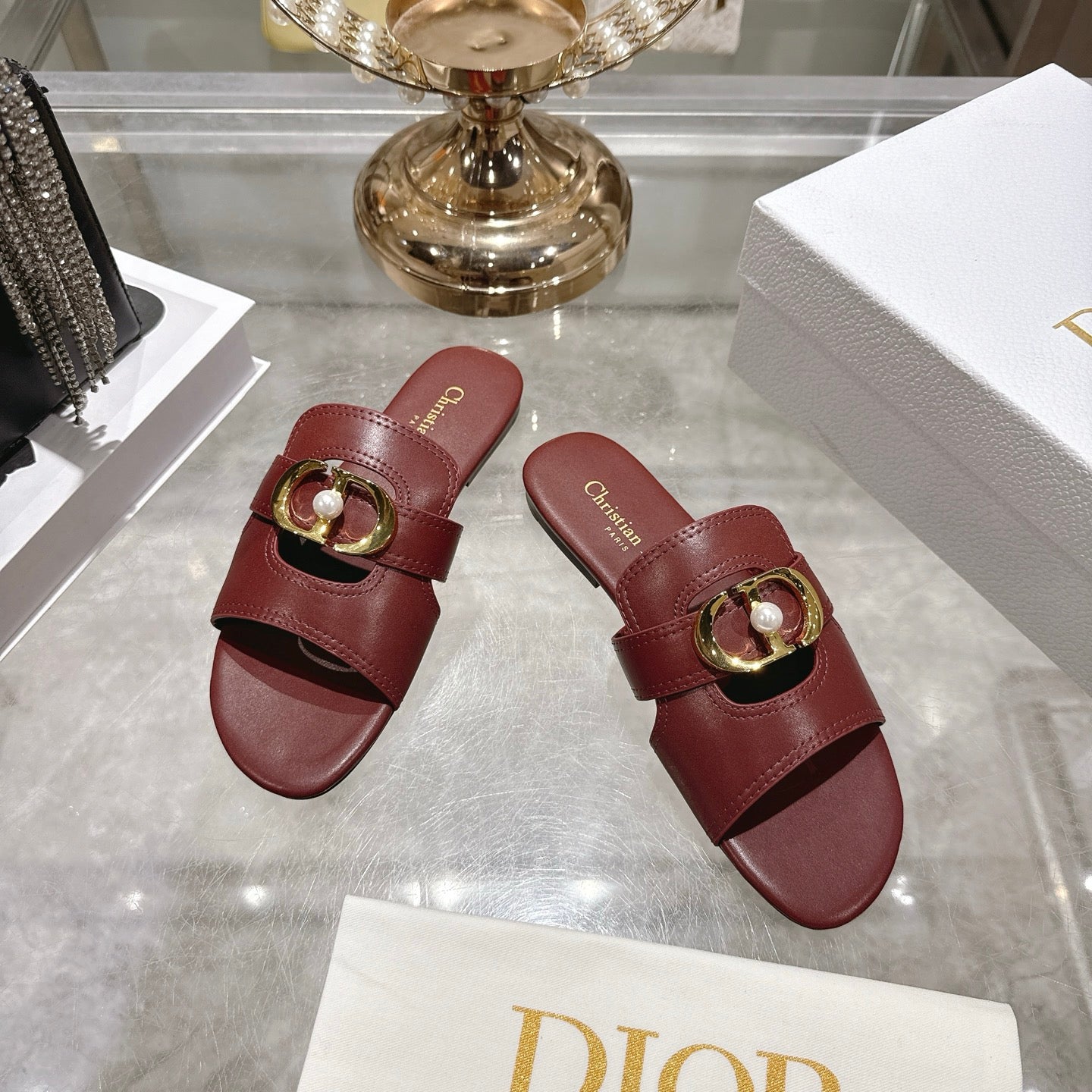 CD 26 Chunky Heel Sandals Burgundy Leather 592274