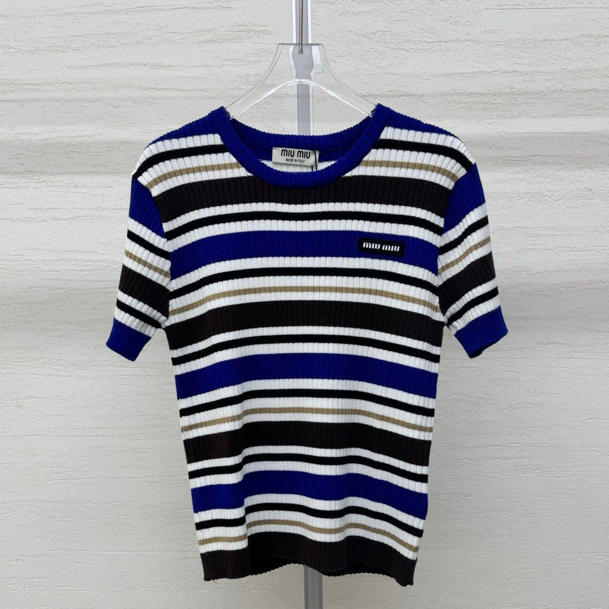 Miumiu 2026 Striped T-shirt Blue White Brown Wool Cashmere 356974