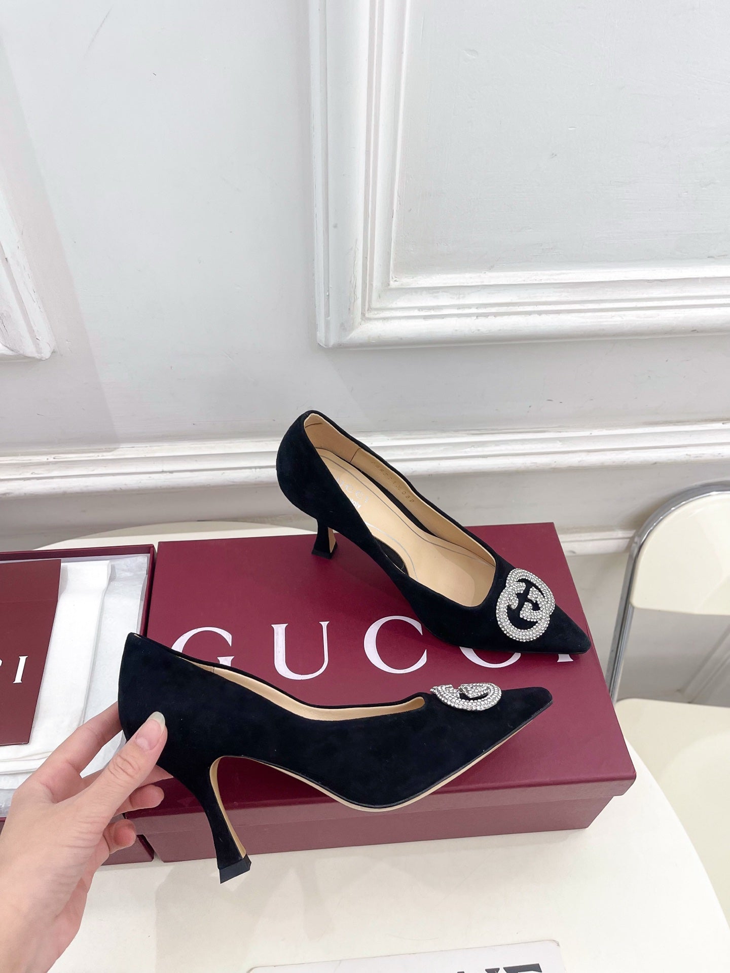 GG 26 High-Heeled 85 Pumps Black Suede 587074