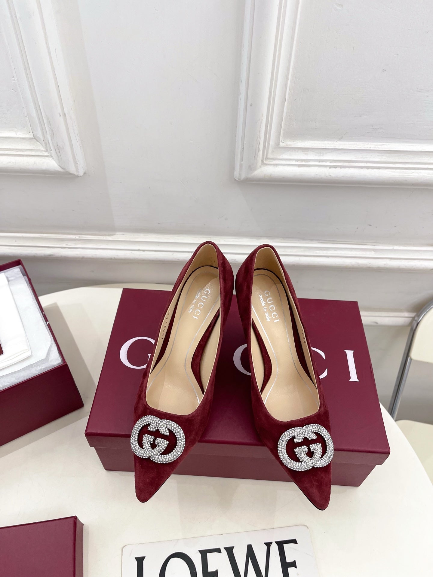 GG 26 High-Heeled 85 Pumps Burgundy Suede 587075