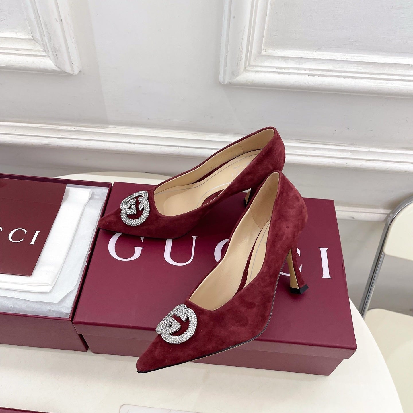GG 26 High-Heeled 85 Pumps Burgundy Suede 587075