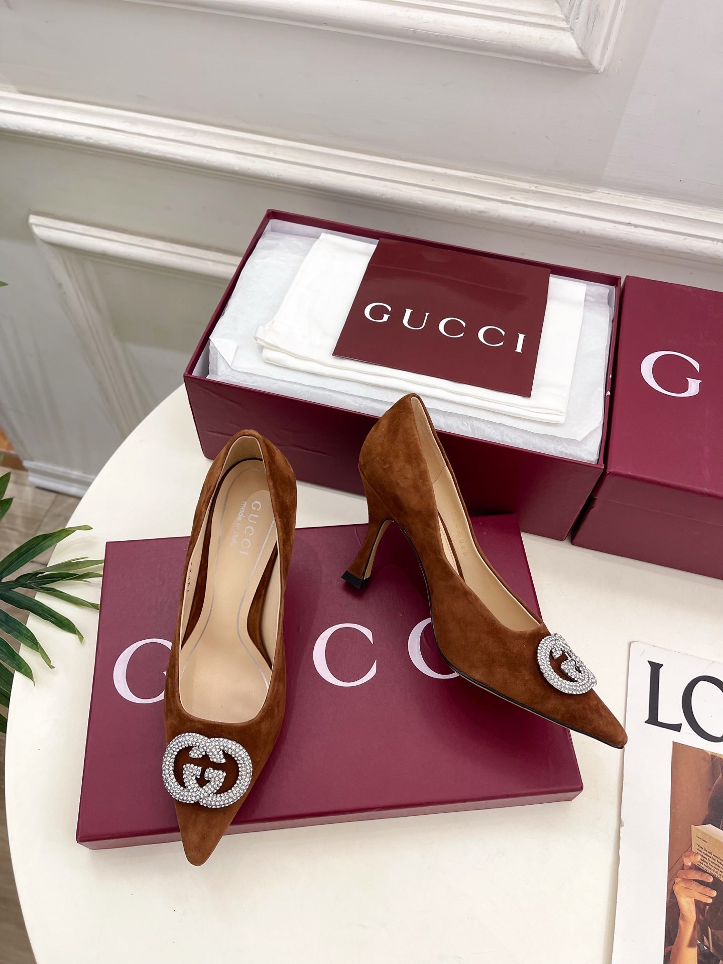 GG 26 High-Heeled 85 Pumps Camel Brown Suede 587076