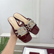 GG 26 Flat Sandals Dark Red Patent Leather 587090