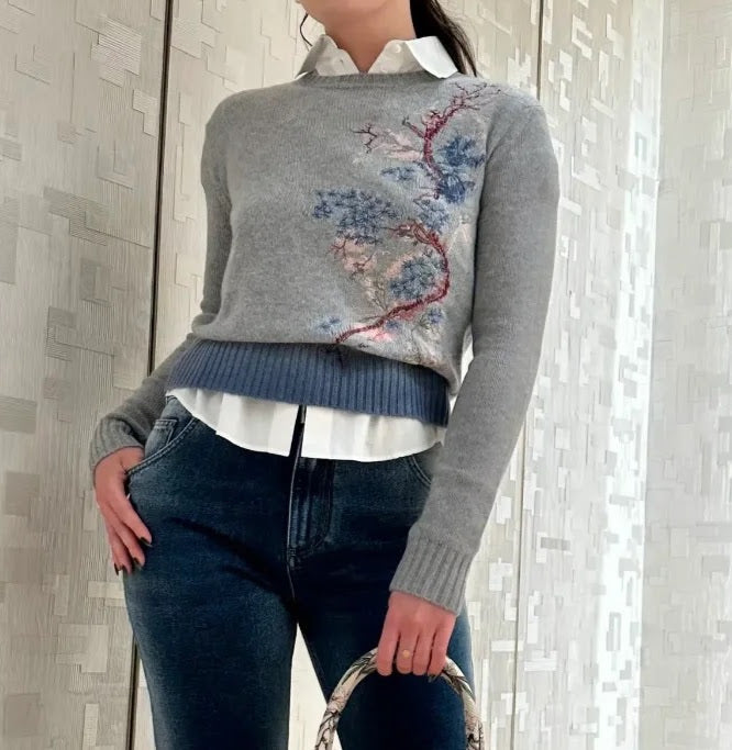 CD 25 Embroidered Sweater Grey Cashmere