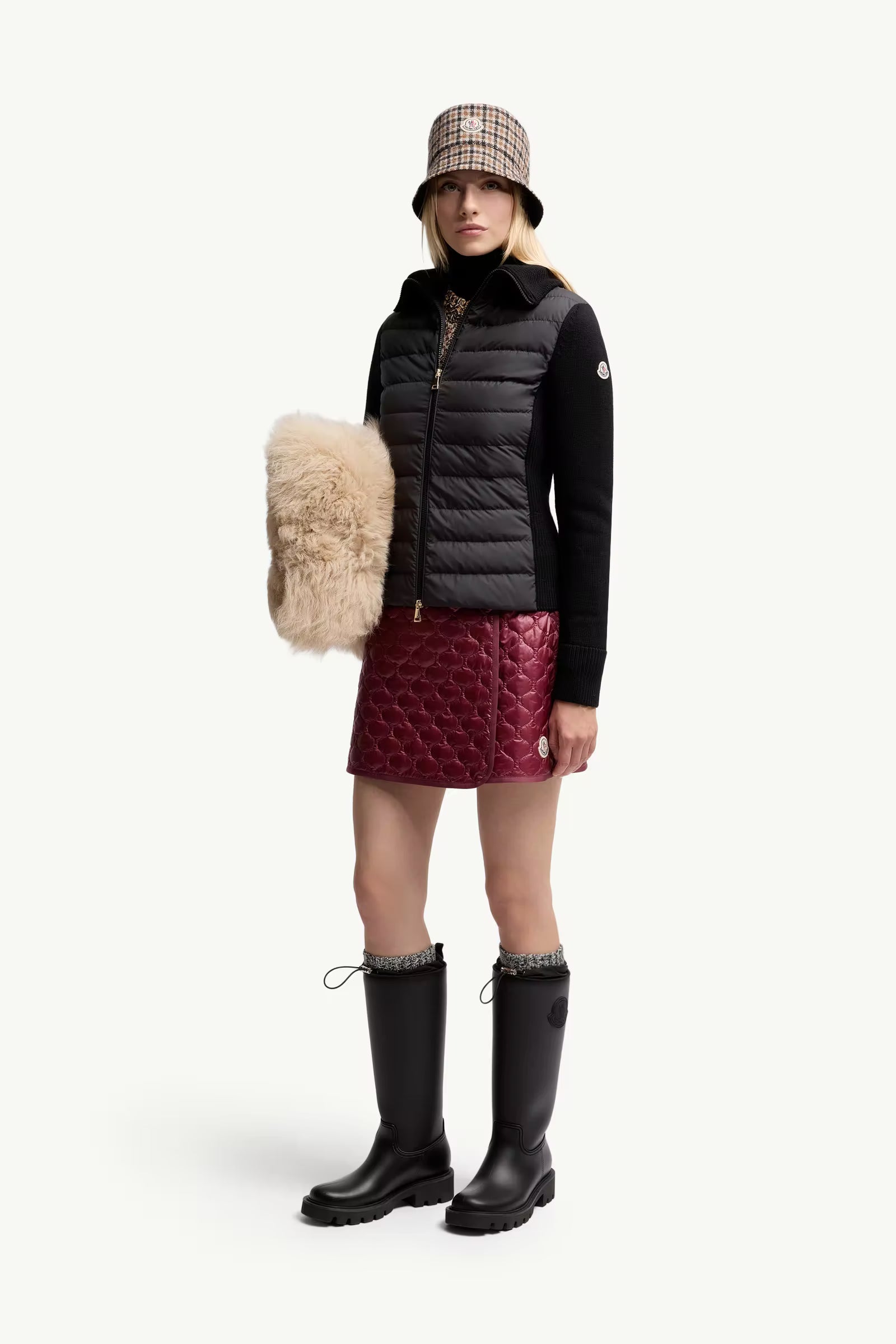 MC 2025 Quilted Knit-panel Puffer Jacket Black Polyester Wool 528747